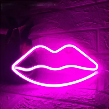 Ustnice Prijavite Neon Luči LED Usta Obliko Svetilke Roza, Rdeča, Modra Topla Soba Dekor Trgovina Poroka, Valentinovo USB ali baterijsko