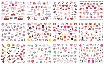 12packs/stanja Vodne Nalepke Nail Art Nalepke Različnih srce /lip sliko o Nohti Cvetja Nalepke Manikura za ljubitelje Z021
