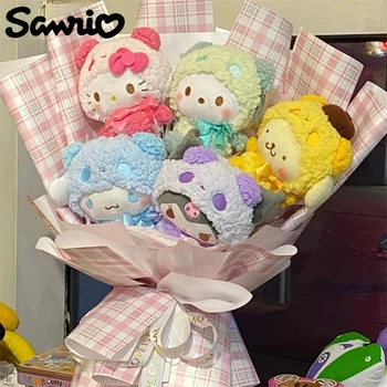Sanrio Kawaii Šopek Hello Kitty Kuromi Melodijo Cvet Plišastih Lutka Valentinovo Plushies DIY /Končni Set Darilo Igrača Za Dekleta