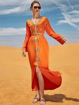 Siskakia Chic in Elegantno Večerno Obleko Luksuzni Dubaj Maroški Jalabiya Kraljevsko Modra Okrasnih Trak Trim Zalivu Arabski Obleke Saten