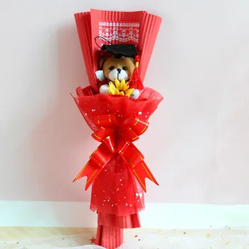 Vroče Dr. Klobuk Nosi Rose Cvet Šopek Igrača medvedek z Podiplomski Klobuk Plišastih Živali Lutka Igrače za Študentske Otrok Podiplomski Božič Darilo