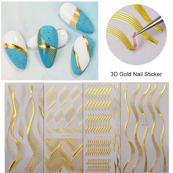 3D Nalepke za Nohte Lepilo Prenos Nalepke Nalepke Gilded Listi Rože Geometrijske Slike Nail Art Okraski, Dodatki 1Pc