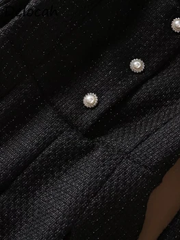 Delocah Visoke Kakovosti Jeseni Ženske Moda Modni Oblikovalec Midi Obleko Z Dolgimi Rokavi Gumb Za Črno Big Swing Zabavo-Line Obleke