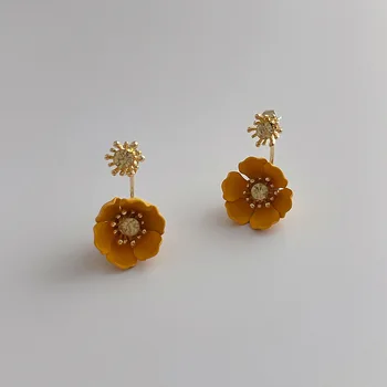 Minar Bohemian Oranžna Barva, Sončnično Visi Spusti Uhani za Ženske Zlata Barva Legiranega Cvetlični Dolgo Izjavo Uhan Brincos